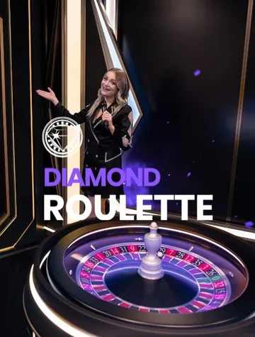 Une croupière en noir fait signe au-dessus d'une roulette éclairée de violet dans Diamond Roulette d'OnAir Entertainment