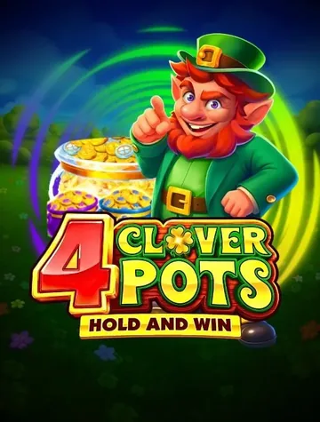 Un lutin à la barbe rousse lève le pouce près d'un chaudron d'or dans 4 Clover Pots Hold and Win, de 3 Oaks Gaming